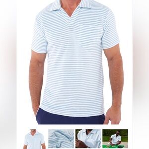 Criquet terrycloth polo blue striped short sleeved size small